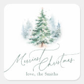 Sticker Carré Modern Script Merriest Christmas Pine Tree (Devant)