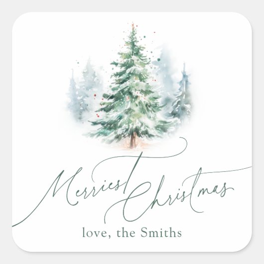 Sticker Carré Modern Script Merriest Christmas Pine Tree (Devant)