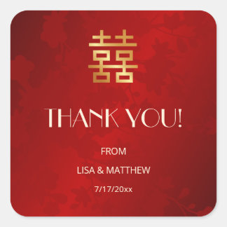 Sticker Carré Modern Simple Red Chinese Wedding Thank You