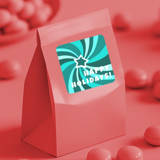 Sticker Carré Modern Swirl HAPPY HOLIDAYS CUSTOM Green