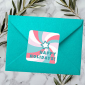 Sticker Carré Modern Swirl HAPPY HOLIDAYS CUSTOM Green Pink