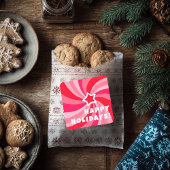 Sticker Carré Modern Swirl HAPPY HOLIDAYS CUSTOM Red Pink