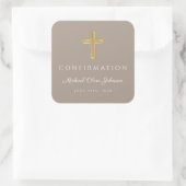 Sticker Carré Modern Taupe Religious Cross Boy Confirmation (Sac)
