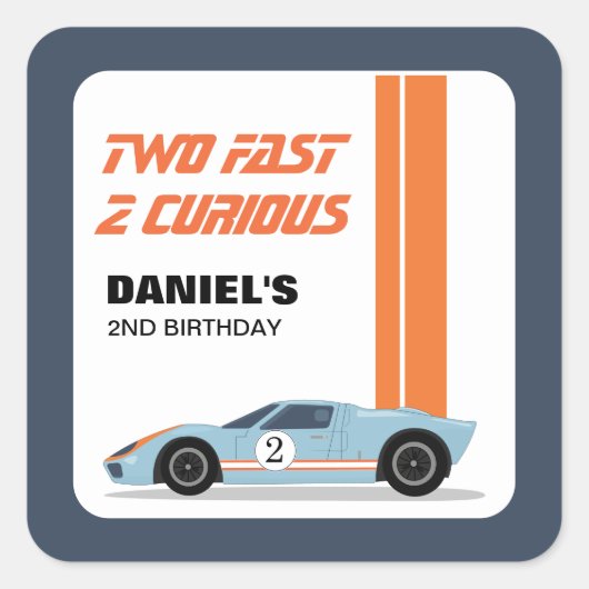 Sticker Carré Modern Two Fast Race Car 2e anniversaire (Devant)