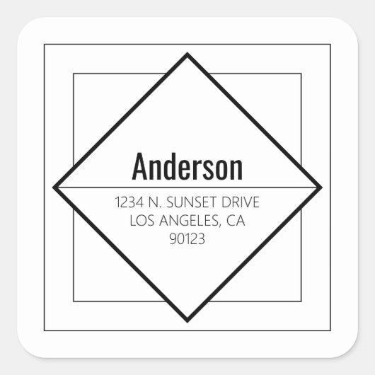Sticker Carré Modern White & Black Geometric Return Address  (Devant)