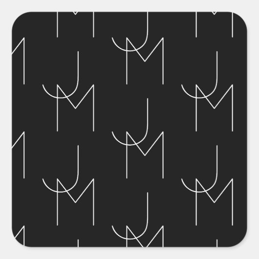 Sticker Carré Moderne 2 Initiales Motif | Noir & Blanc (Devant)