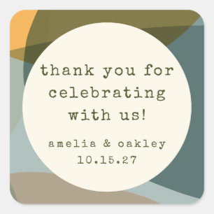 Sticker Carré Moderne Abstrait Sage Turquoise Custom Wedding Mer