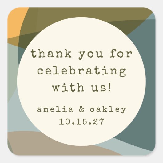 Sticker Carré Moderne Abstrait Sage Turquoise Custom Wedding Mer (Devant)
