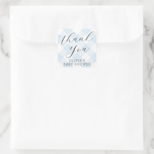 Sticker Carré Moderne + Baby shower bleu clair doux En vichy