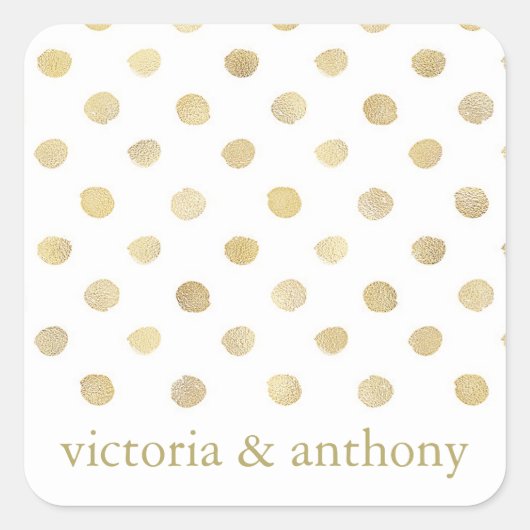 Sticker Carré Moderne Blanc & Or Pois mariage Faveur (Devant)
