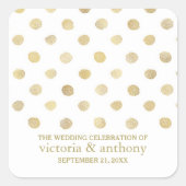 Sticker Carré Moderne Blanc & Or Pois mariage Faveur (Devant)