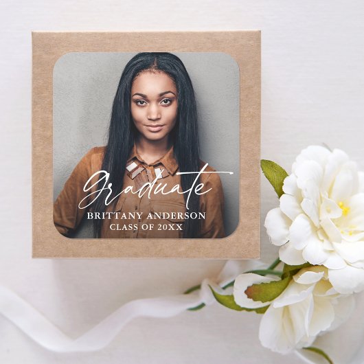 Sticker Carré Moderne Calligraphie Encre Script Photo Graduation