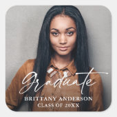 Sticker Carré Moderne Calligraphie Encre Script Photo Graduation (Devant)