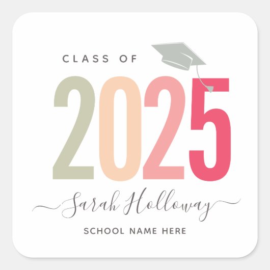 Sticker Carré Moderne Chic Graduation Blush Pink Grad Party (Devant)