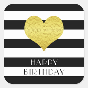 Sticker Carré Moderne Cœur Noir Et Blanc Joyeux Anniversaire