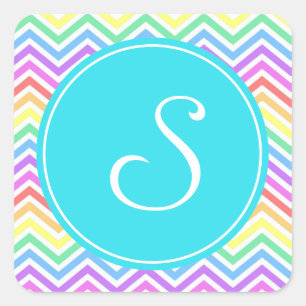 Sticker Carré Moderne, cool, tendance monogramme arc-en-ciel che