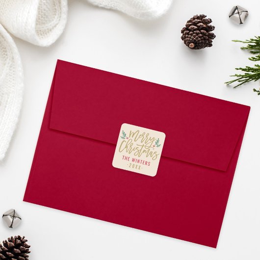 Sticker Carré Moderne écriture dorée Joyeux Noël Personnalisé