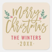 Sticker Carré Moderne écriture dorée Joyeux Noël Personnalisé (Devant)