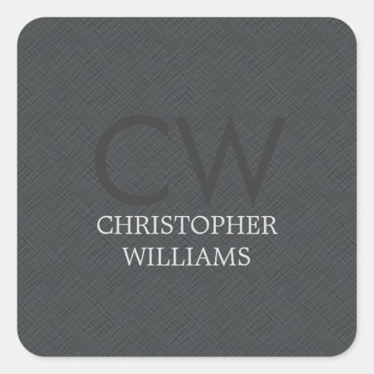 Sticker Carré Moderne Elégant Masculine Texture Gris Monogramme (Devant)