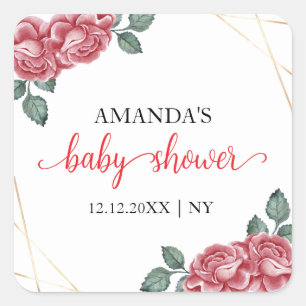 Sticker Carré Moderne Elégant Rose Floral Baby shower d'amour