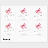 Sticker Carré Moderne Elle Noue Le Nœud Rose Ruban Baby Shower (Feuille)