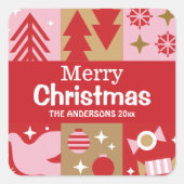 Sticker Carré Moderne festif mignon rouge & blanc Joyeux Noël (Devant)