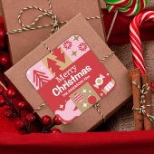 Sticker Carré Moderne festif mignon rouge & blanc Joyeux Noël