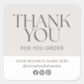 Sticker Carré Moderne, Gras de police, Merci pour votre commande (Devant)