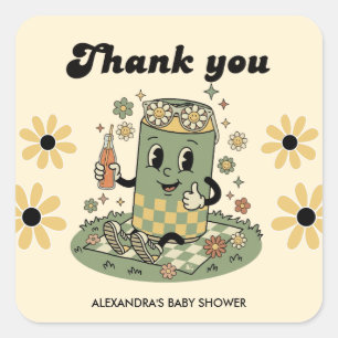 Sticker Carré Moderne Groovy Daisy Green Prête à éclore Merci