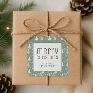Sticker Carré Moderne Joyeux Noël Vert Sauge Fêtes