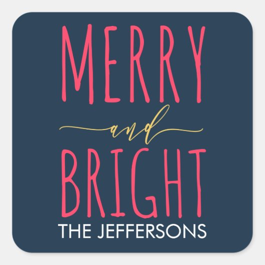 Sticker Carré Moderne Merry et Bright Navy Blue Personnaliser (Devant)