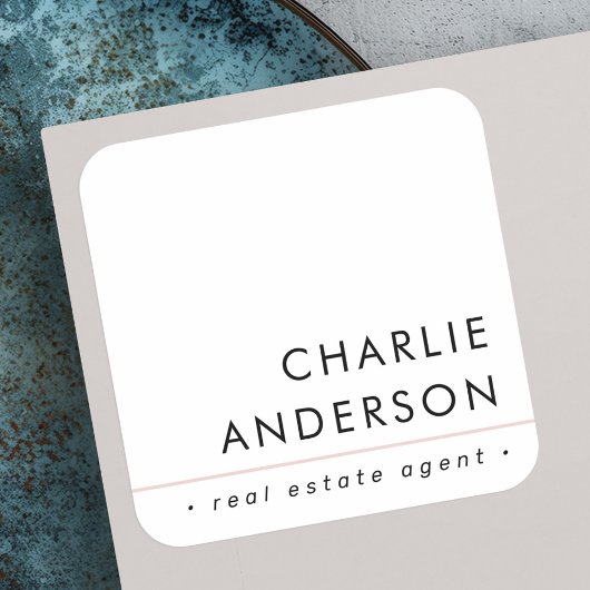 Sticker Carré Moderne minimale rose poudré ligne blanche profess