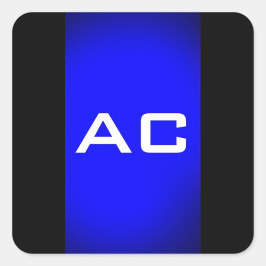 Sticker Carré Moderne Monogramme Bleu Plaine Noire (Devant)