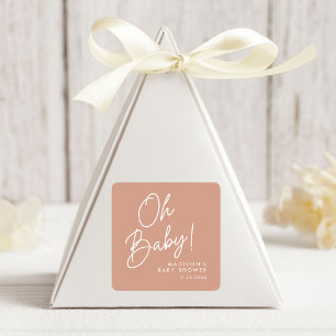 Sticker Carré Moderne Oh Baby Script Blush Baby shower en terre 