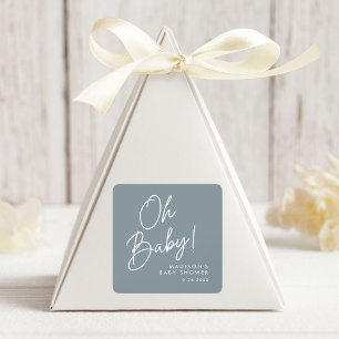 Sticker Carré Moderne Oh Baby Script Dusty Baby shower bleu