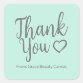 Sticker Carré Moderne remerciez brush script minimum Mint Green (Devant)