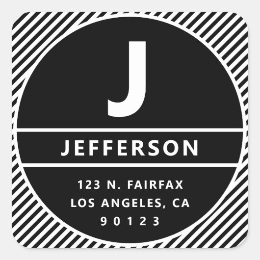 Sticker Carré Moderne Retro Inspiré retour Adresse & Monogramme (Devant)
