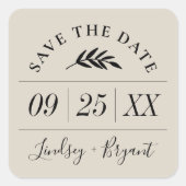 Sticker Carré Moderne Rustique personnalisé Enregistrer la date (Devant)