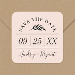 Sticker Carré Moderne Rustique personnalisé Enregistrer la date<br><div class="desc">Autocollants personnalisés imprimés sur mesure pour coordonner avec notre assortiment Save the Date carte photo. Ajoutez votre date et vos noms de mariage ou tout autre texte personnalisé dans ce design de typographie moderne. Utilisez les outils de conception pour choisir n'importe quelle couleur arrière - plan, ajouter des photos, personnaliser...</div>