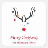 Sticker Carré Moderne simple et drôle rennes de Noël blanc (Devant)