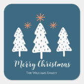 Sticker Carré Moderne Simple Joyeux Arbres de Noël Stars Bleu (Devant)