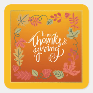 Sticker Carré Moderne Simple Vert Automne automne Thankgiving