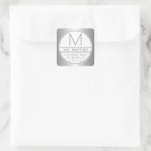 Sticker Carré Moderne unique Faux Silver Grey Adresse & Monogram (Sac)