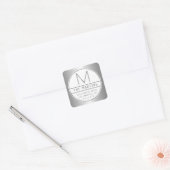 Sticker Carré Moderne unique Faux Silver Grey Adresse & Monogram (Enveloppe)