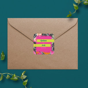 Sticker Carré Modernisme Maximaliste Fleuris Marbrés