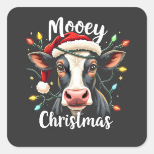 Sticker Carré Moey Noël Funny Xmas Vache Amateurs de bétail