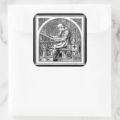 Sticker Carré Moine Au Bureau D'Écriture Médiéval (Sac)