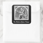 Sticker Carré Moine Au Bureau D'Écriture Médiévale Plaque D'Accu (Sac)