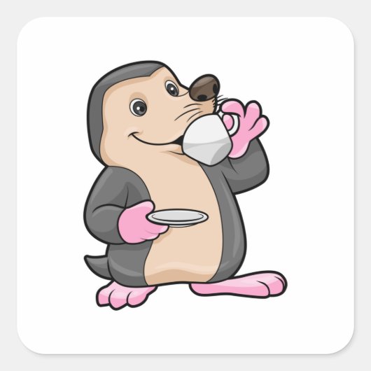 Sticker Carré Mole avec coupe de café et soucoupe (Devant)