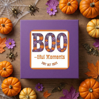 Sticker Carré Moments de Purple Boo-tiful citrouille florale Env